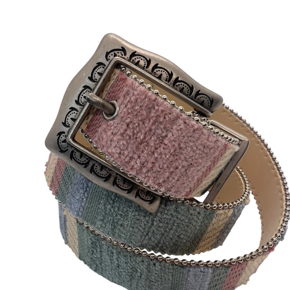 Elite Fresno California Belt M 32-34"βWomens Striped Tapestry Carpet Silver Trim